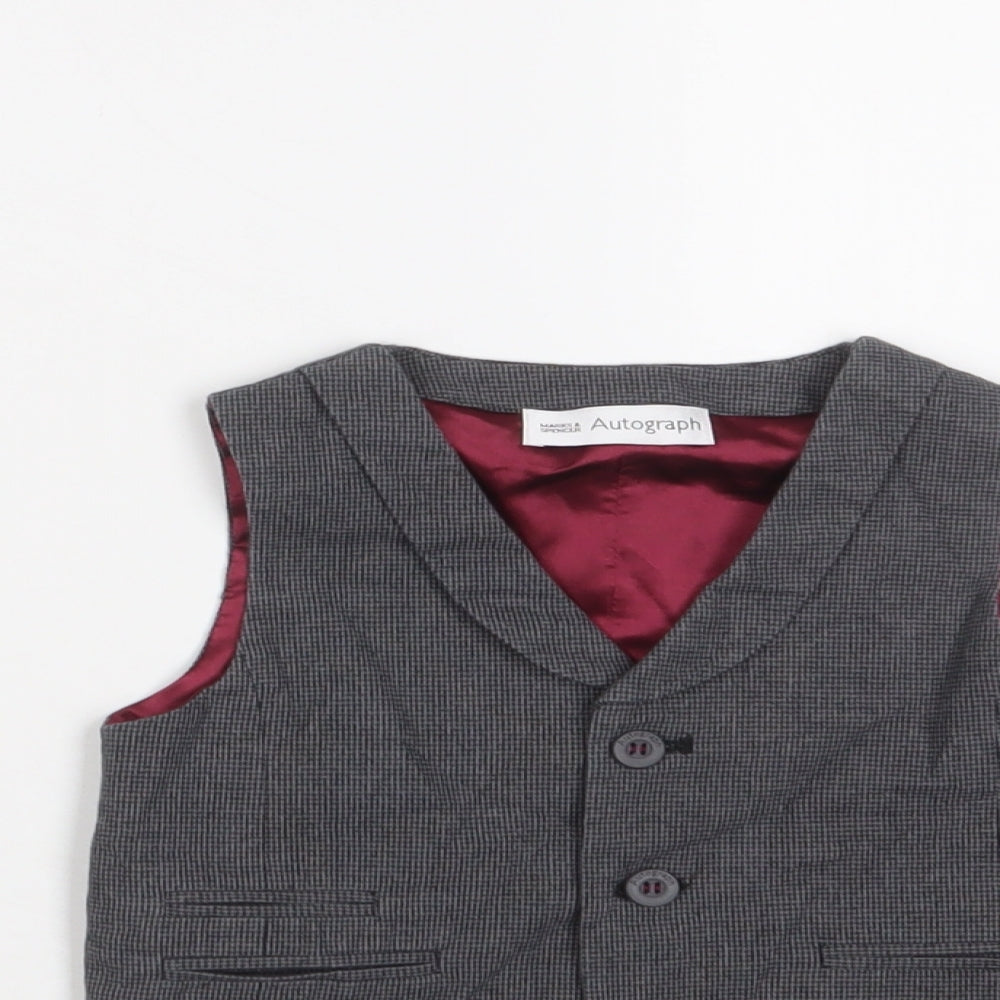 Close-up detail of Autograph boys’ grey houndstooth jacket waistcoat, size 2-3, years button