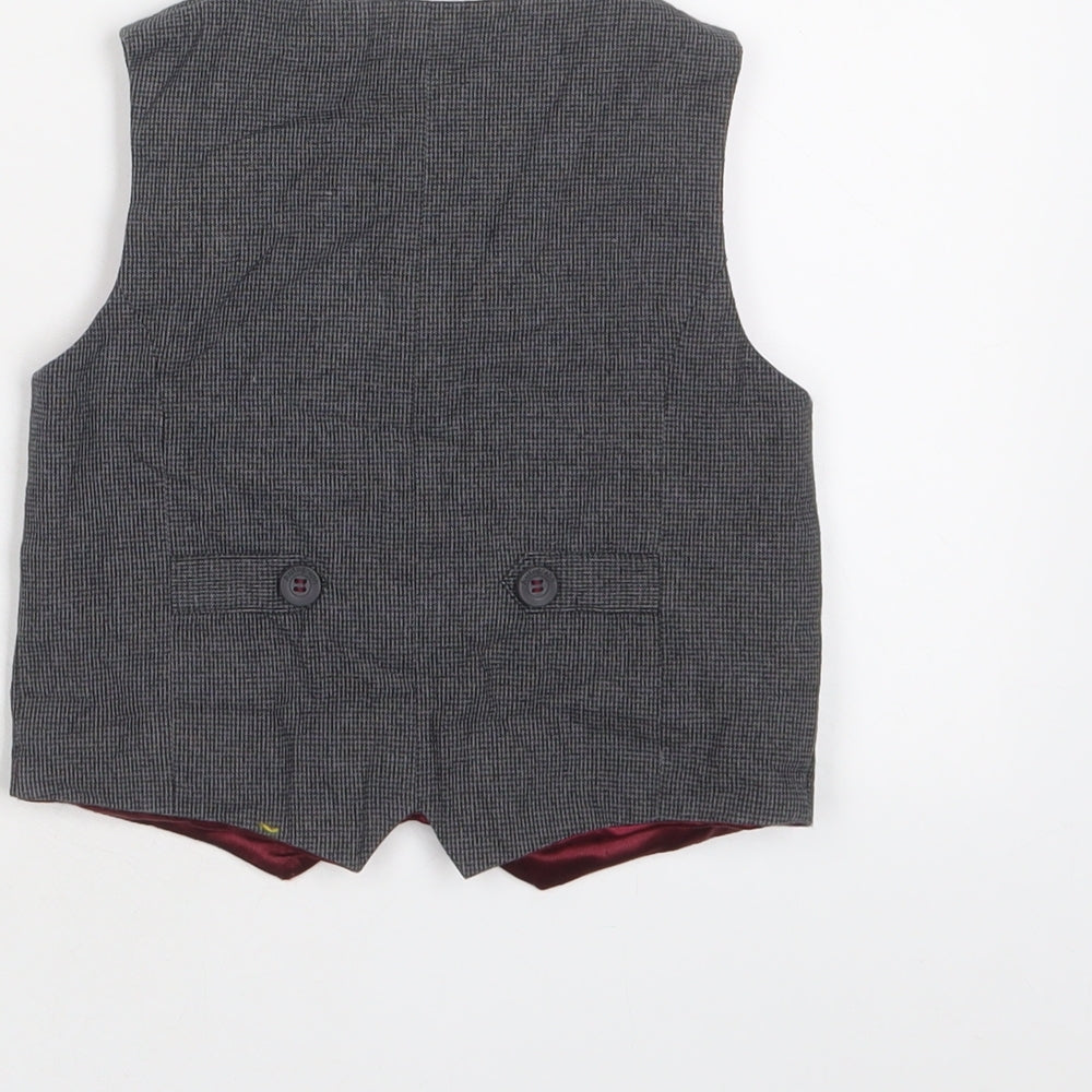 Brand and care label for Autograph boys’ grey houndstooth jacket waistcoat, size 2-3, years button