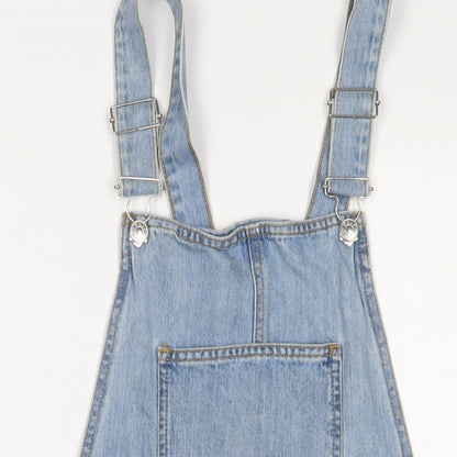 Only Womens Blue Cotton Pinafore/Dungaree Dress Size 10 Square Neck Button