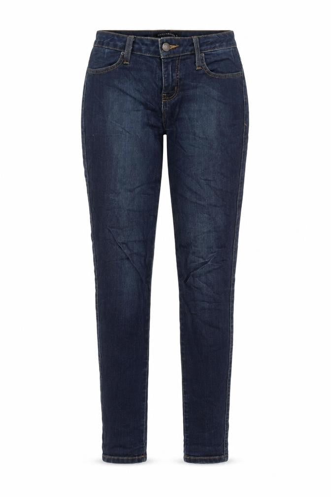 Front view of Fashion Nova women’s blue cotton skinny jeans, size UK 26, in, 29-inch leg regular zip