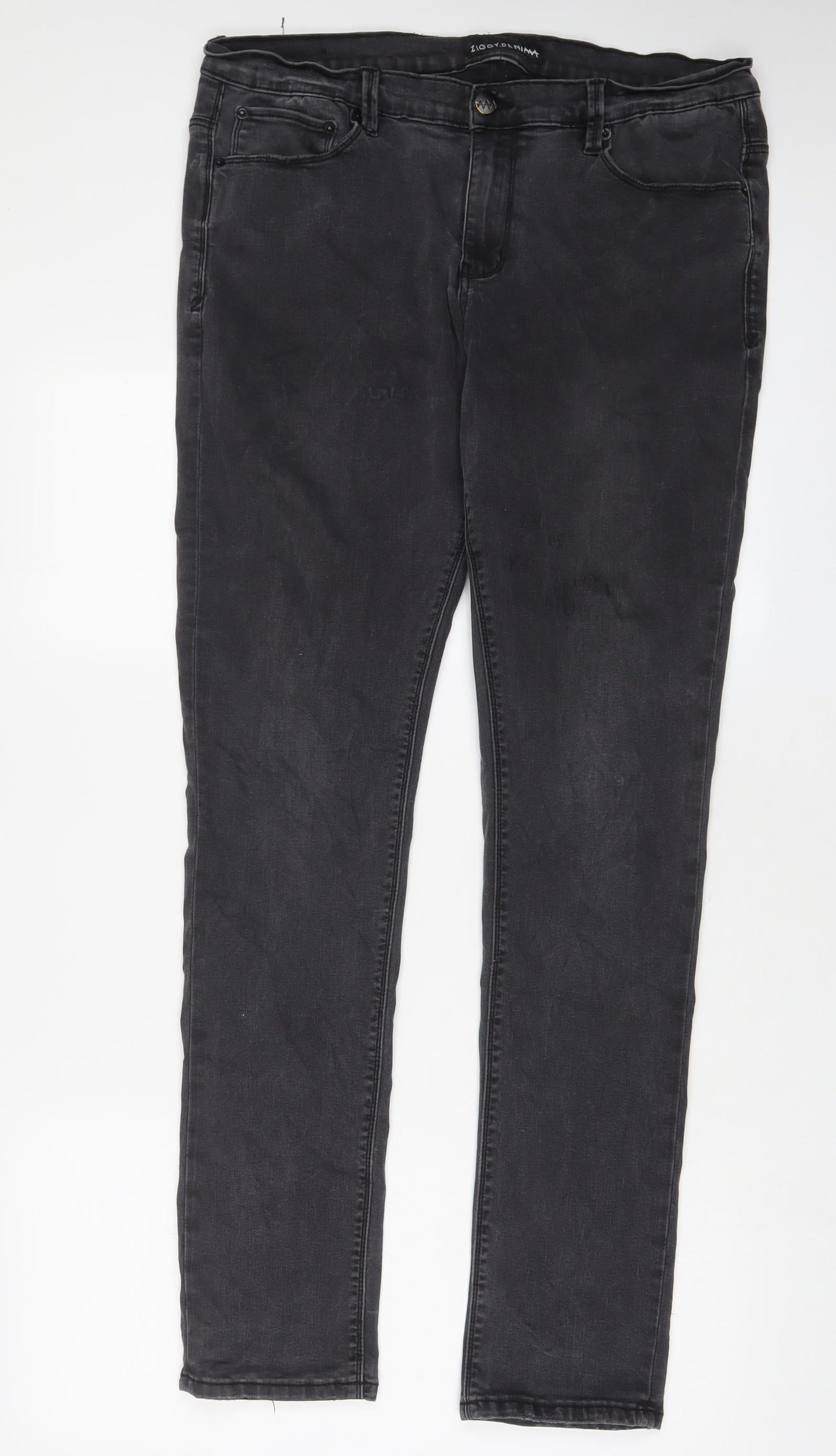 Ziggy.Denim Mens Grey Cotton Straight Jeans Size 36 in L31 in Regular Zip