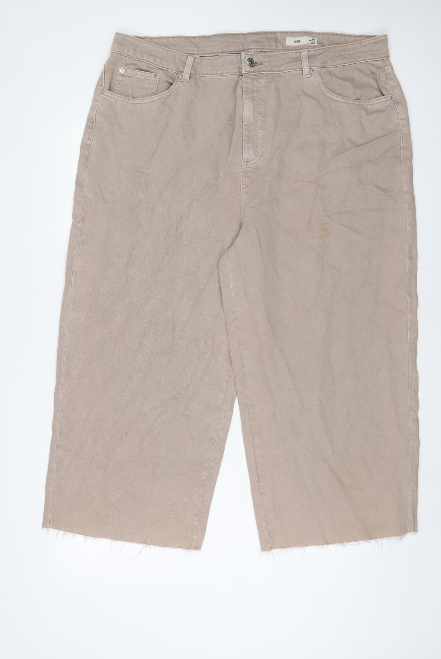Womens UK Size 20 Marks and Spencer Regular Fit Wide-Leg Beige Jeans