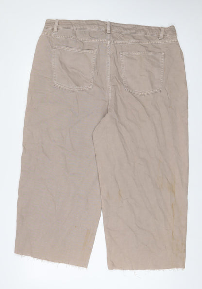 Womens UK Size 20 Marks and Spencer Regular Fit Wide-Leg Beige Jeans