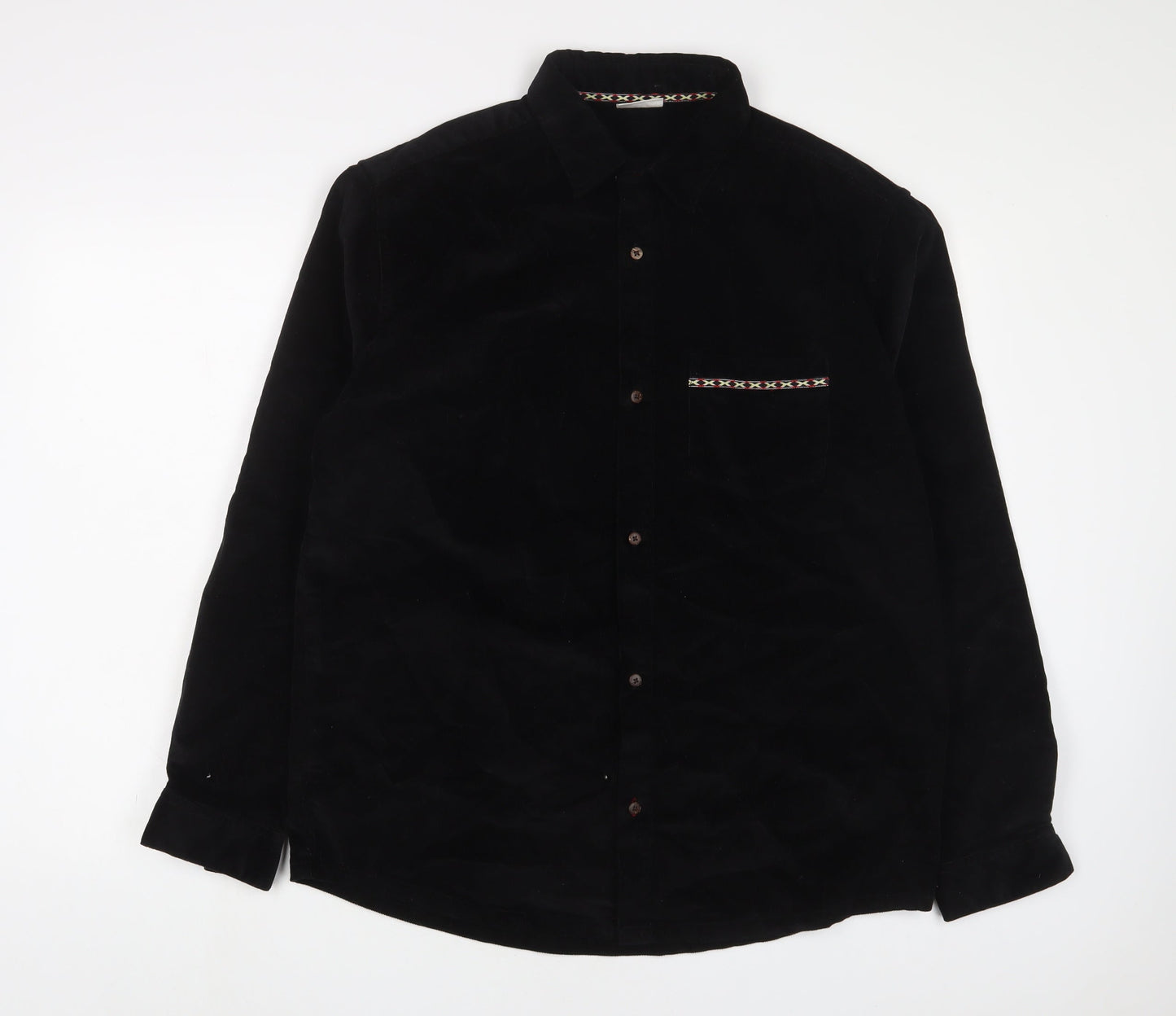 Chelsea Peers Mens Black Cotton Button-Up Size M Collared Button - Embroidered