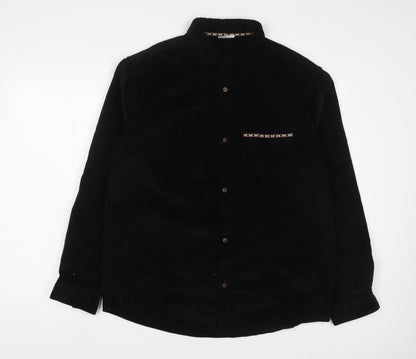 Chelsea Peers Mens Black Cotton Button-Up Size M Collared Button - Embroidered