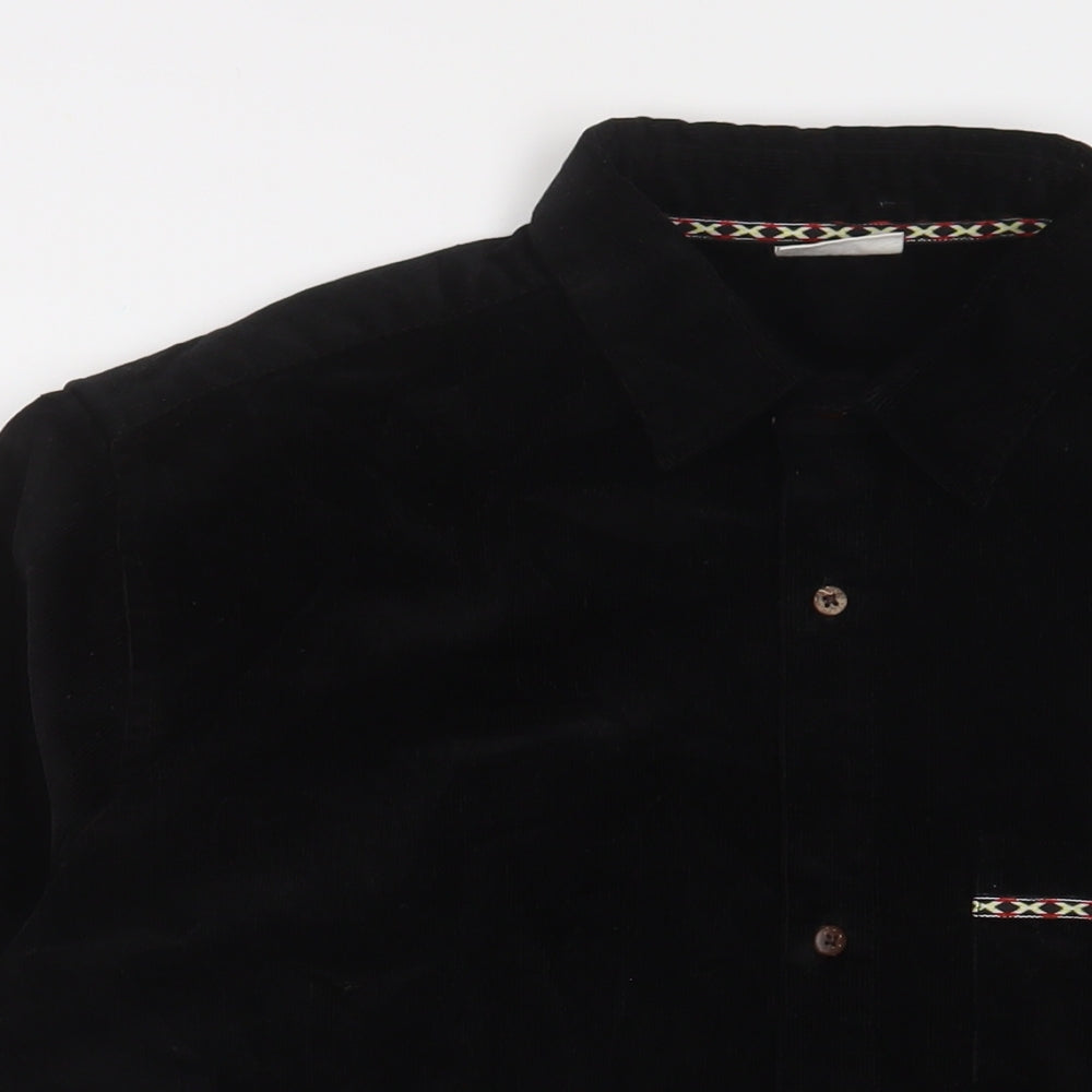 Chelsea Peers Mens Black Cotton Button-Up Size M Collared Button - Embroidered