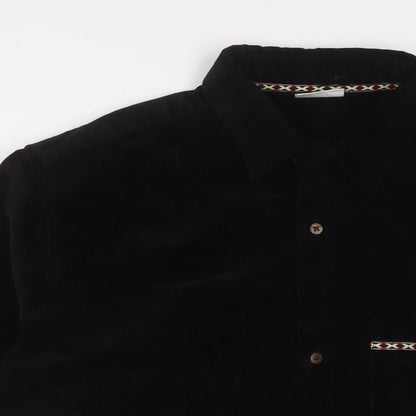 Chelsea Peers Mens Black Cotton Button-Up Size M Collared Button - Embroidered