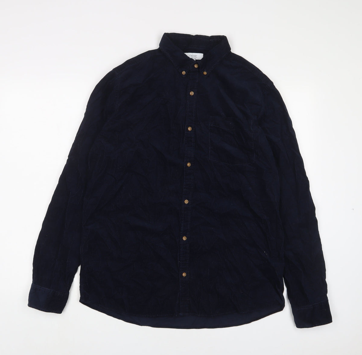 Next Mens Blue Cotton Button-Up Size L Collared Button