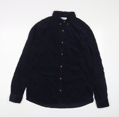 Next Mens Blue Cotton Button-Up Size L Collared Button