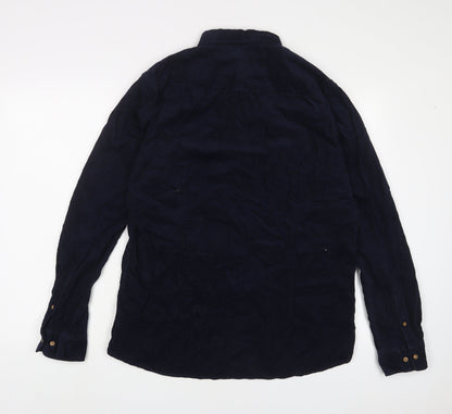 Next Mens Blue Cotton Button-Up Size L Collared Button