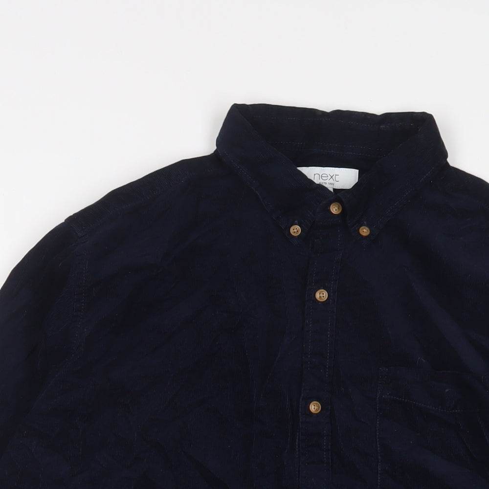Next Mens Blue Cotton Button-Up Size L Collared Button