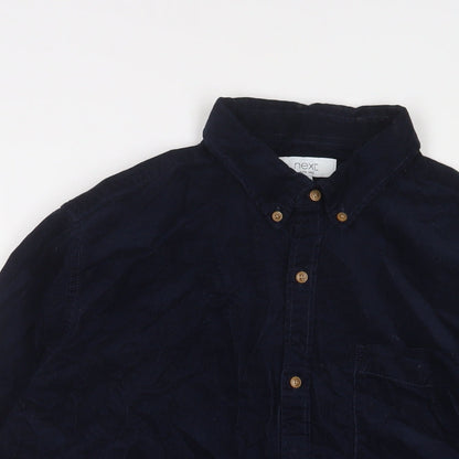 Next Mens Blue Cotton Button-Up Size L Collared Button