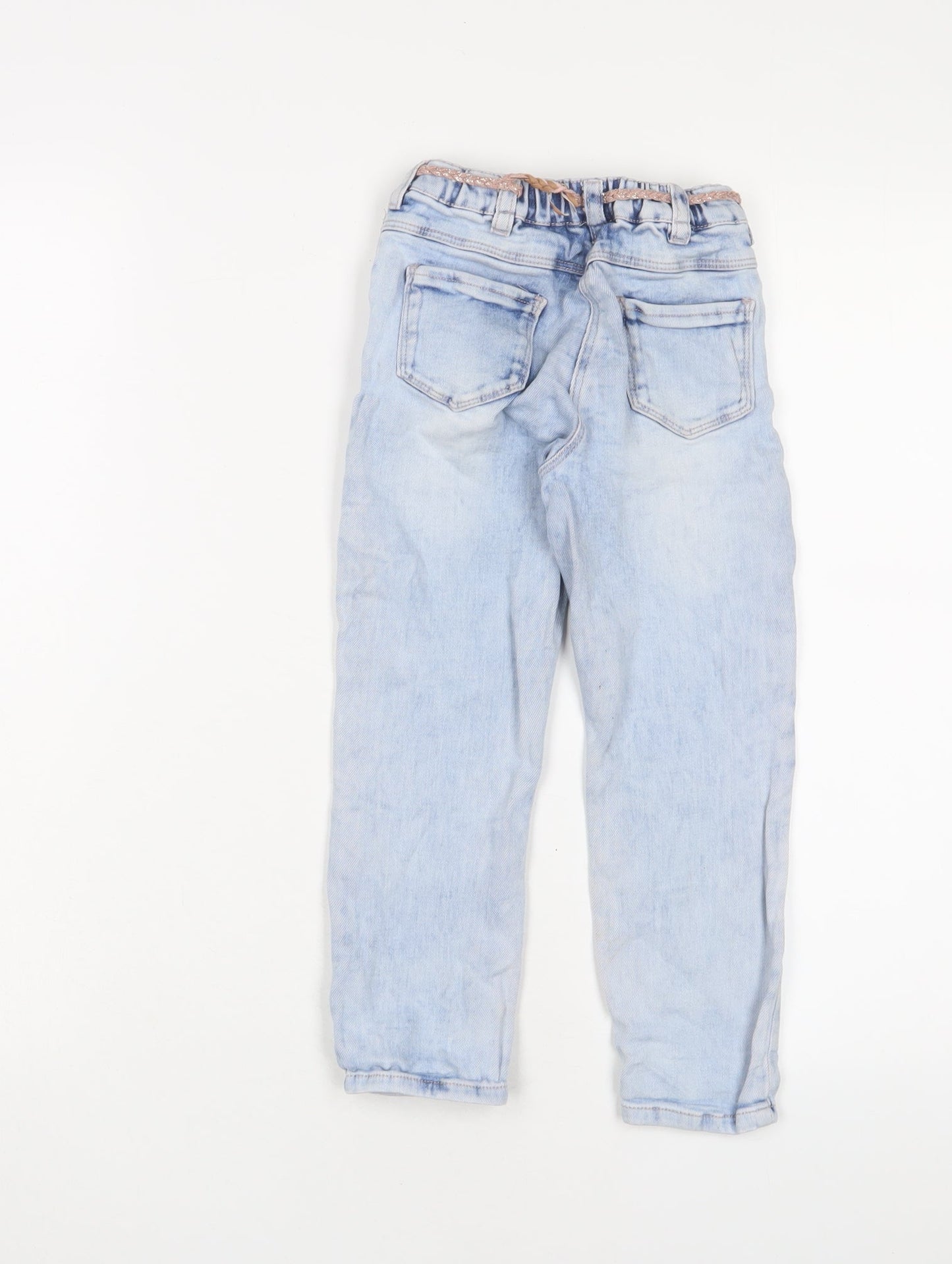 NEXT Girls Blue Cotton Straight Jeans Size 3-4 Years Regular Zip - Belted