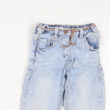 NEXT Girls Blue Cotton Straight Jeans Size 3-4 Years Regular Zip - Belted
