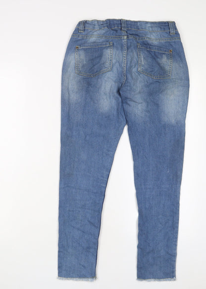 Denim & Co. Girls Blue Cotton Skinny Jeans Size 11-12 Years L26 in Regular Zip