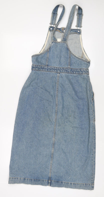 H&M Womens Blue Cotton A-Line Size 10 Square Neck Button