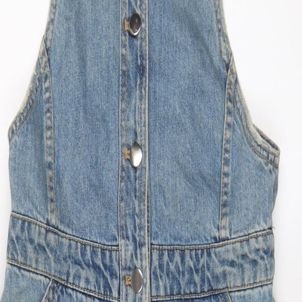 H&M Womens Blue Cotton A-Line Size 10 Square Neck Button