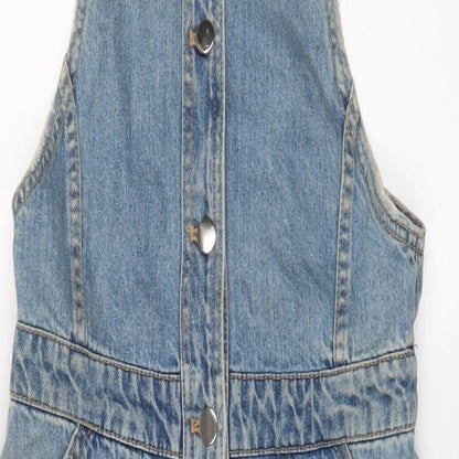 H&M Womens Blue Cotton A-Line Size 10 Square Neck Button