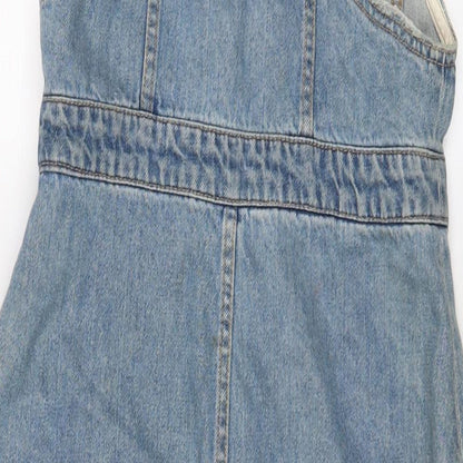 H&M Womens Blue Cotton A-Line Size 10 Square Neck Button