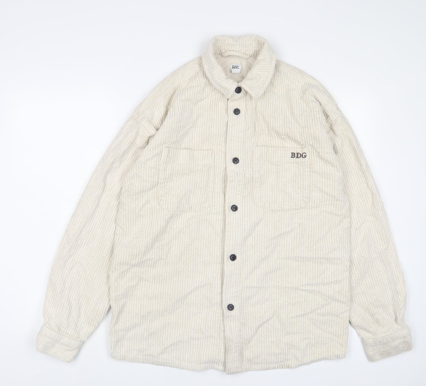BDG Mens Ivory Cotton Button-Up Size S Collared Button