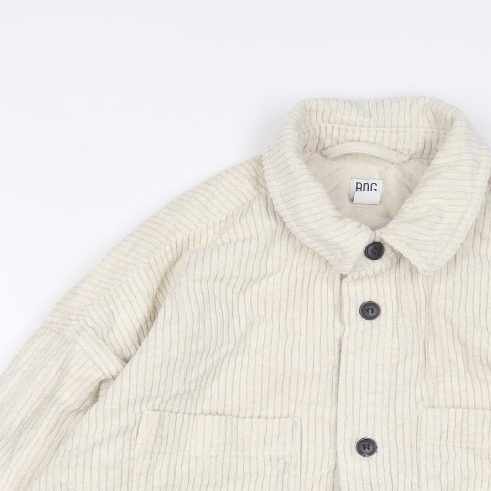 BDG Mens Ivory Cotton Button-Up Size S Collared Button