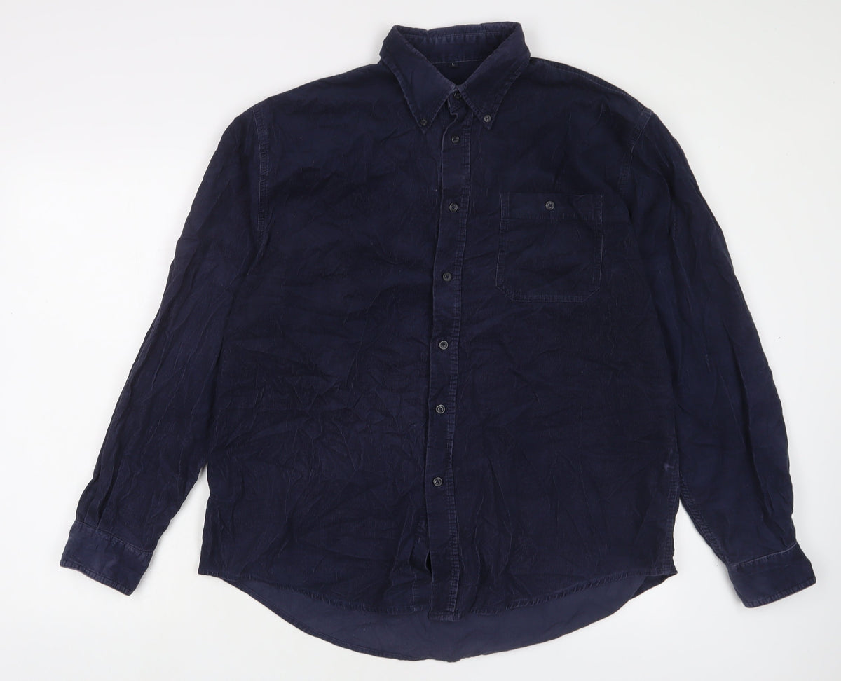 Additional front view of Camargue men’s blue cotton button-up, size L, collared button