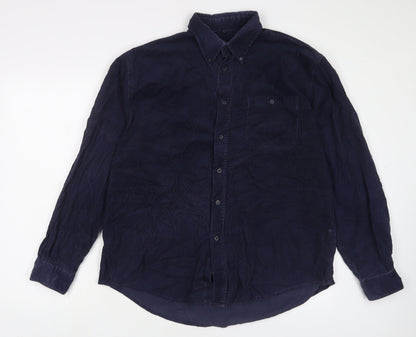 Additional front view of Camargue men’s blue cotton button-up, size L, collared button