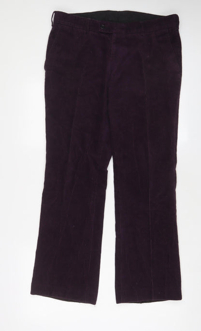 Tiger Womens Purple Cotton Trousers Size 34 L29 in Regular Zip - Short Leg