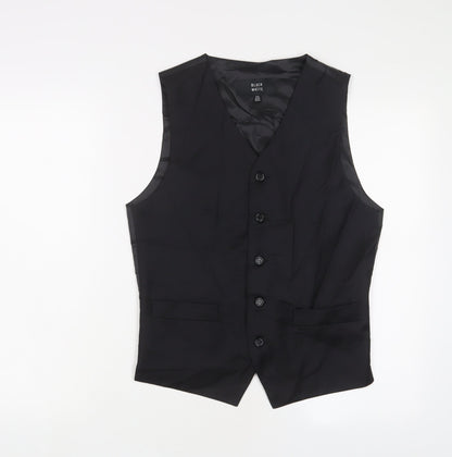 Black in White Mens Black Wool Jacket Suit Waistcoat Size 34 Regular