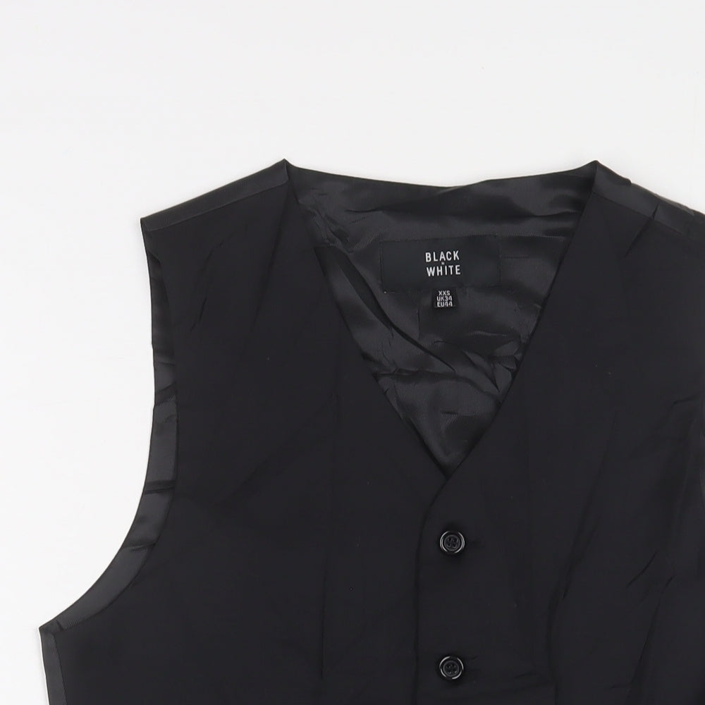 Black in White Mens Black Wool Jacket Suit Waistcoat Size 34 Regular