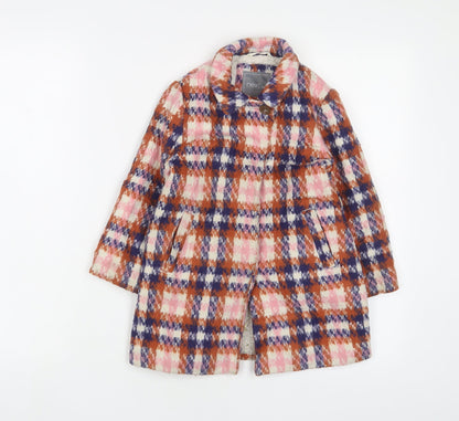 Additional front view of Next girls’ multicoloured plaid overcoat coat, size 4, years button