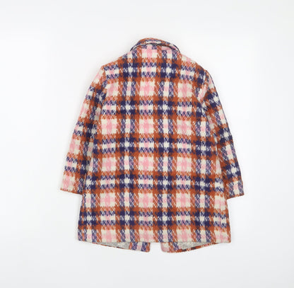 Back view of Next girls’ multicoloured plaid overcoat coat, size 4, years button