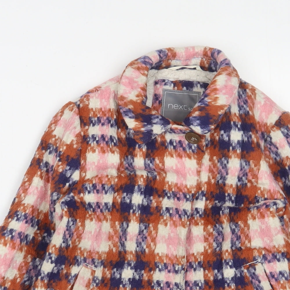 Close-up detail of Next girls’ multicoloured plaid overcoat coat, size 4, years button