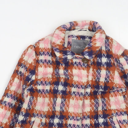 Close-up detail of Next girls’ multicoloured plaid overcoat coat, size 4, years button