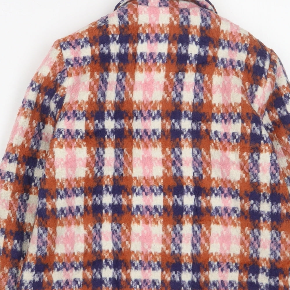 Brand and care label for Next girls’ multicoloured plaid overcoat coat, size 4, years button