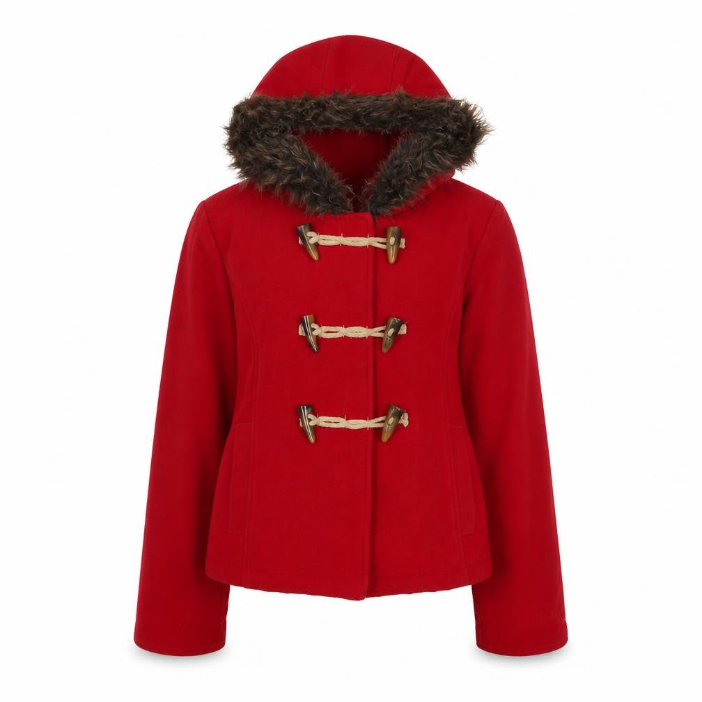 Front view of Marks & Spencer girls’ red overcoat coat, size 7-8, years button