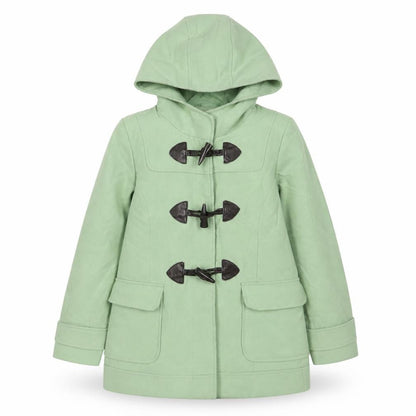 Front view of Next girls’ green overcoat coat, size 9-10, years button