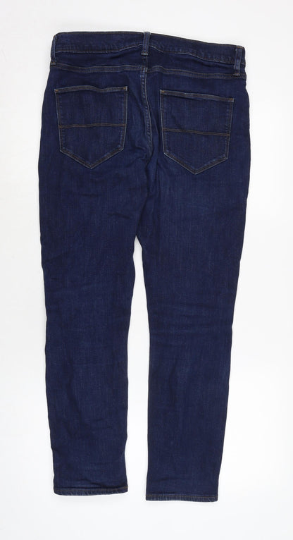 Marks and Spencer Mens Blue Cotton Blend Straight Jeans Size 30 in L25 in Slim Zip