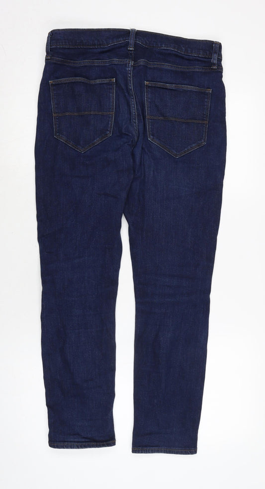 Marks and Spencer Mens Blue Cotton Blend Straight Jeans Size 30 in L25 in Slim Zip