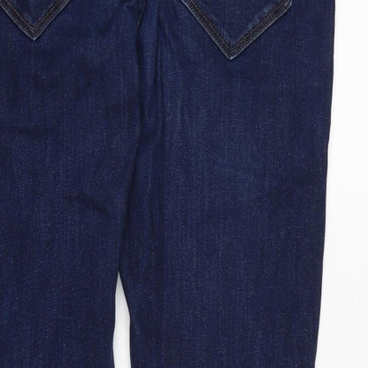 Marks and Spencer Mens Blue Cotton Blend Straight Jeans Size 30 in L25 in Slim Zip