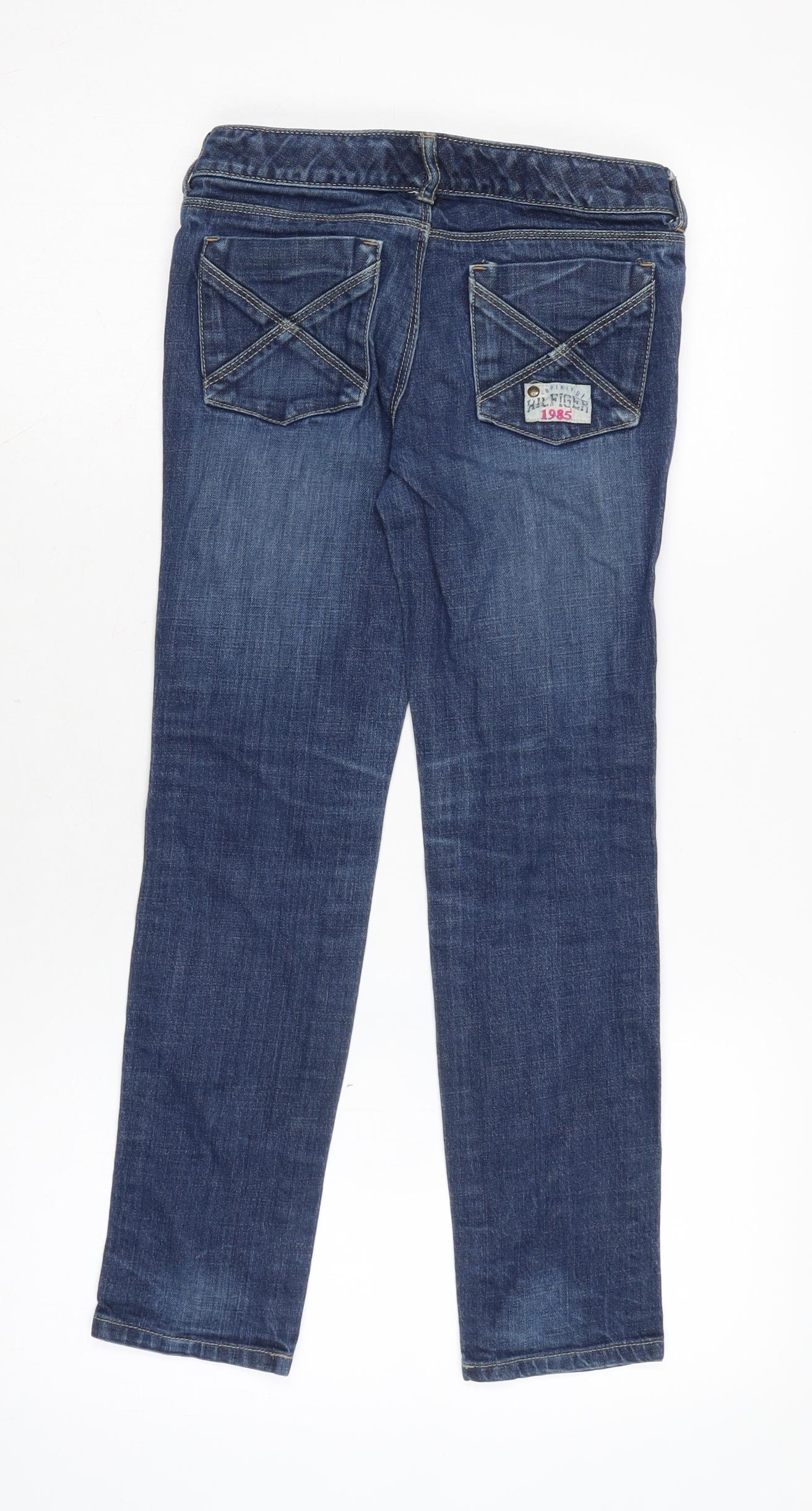 Tommy Girls Blue Ikat Cotton Blend Straight Jeans Size 10 Years L24 in Regular Zip