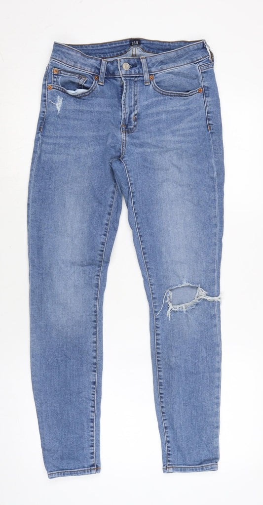 Gap Mens Blue Cotton Tapered Jeans Size 24 in L28 in Extra-Slim Zip