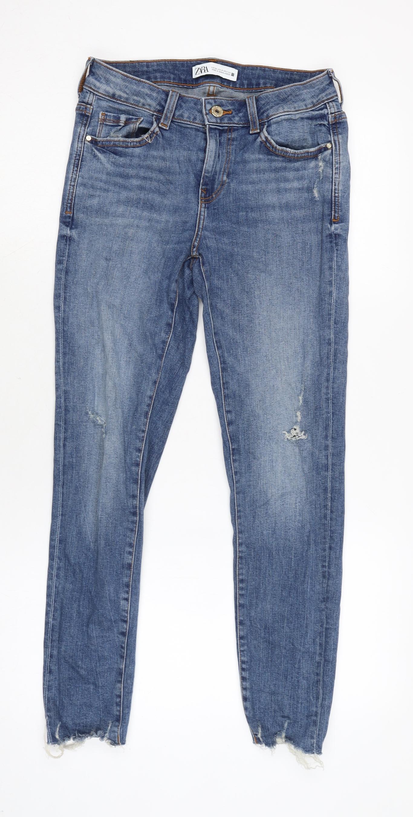 Zara Womens Blue Cotton Blend Tapered Jeans Size 24 in L24 in Regular Zip