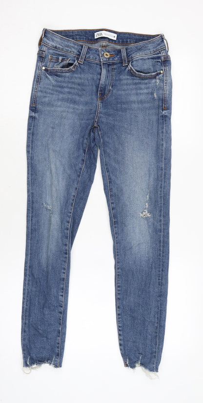 Zara Womens Blue Cotton Blend Tapered Jeans Size 24 in L24 in Regular Zip
