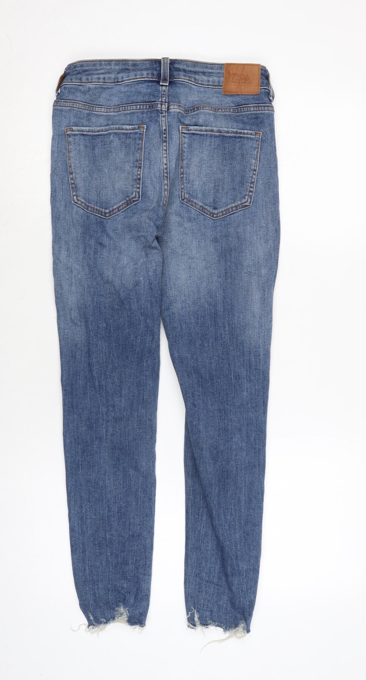 Zara Womens Blue Cotton Blend Tapered Jeans Size 24 in L24 in Regular Zip