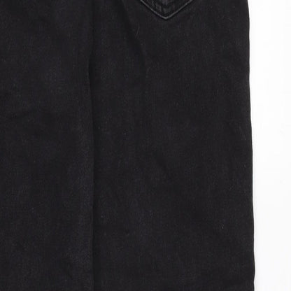 Denim & Co. Womens Black Cotton Straight Jeans Size 12 L24 in Regular Zip - Raw Hem