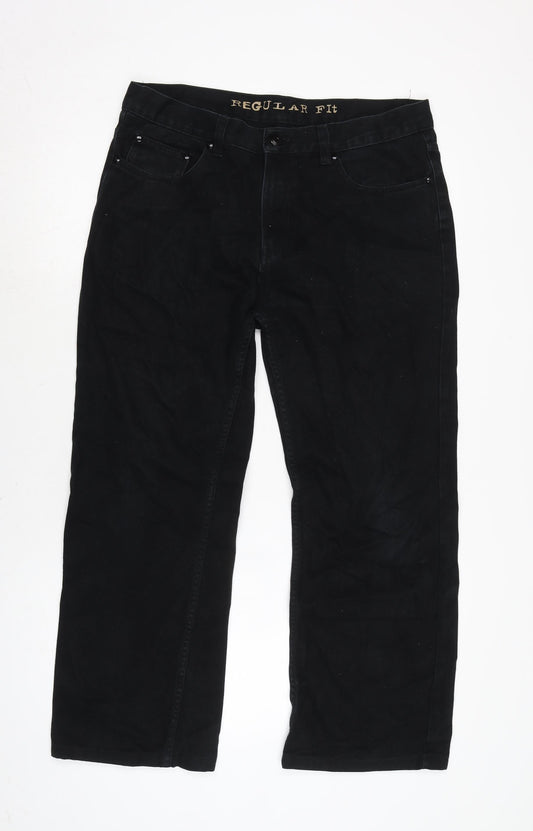 George Mens Black Cotton Straight Jeans Size 33 in L29 in Regular Zip