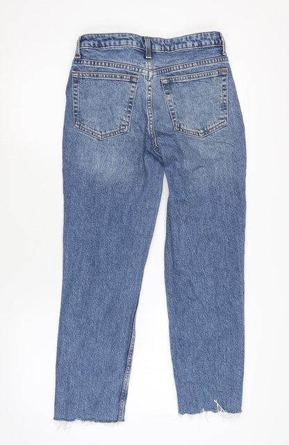 Topshop Womens Blue Cotton Straight Jeans Size 28 in L25.5 in Regular Zip - Raw Hem