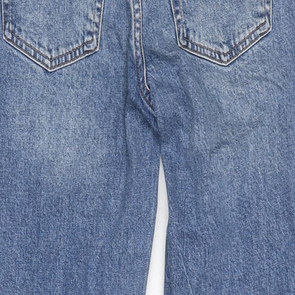 Topshop Womens Blue Cotton Straight Jeans Size 28 in L25.5 in Regular Zip - Raw Hem