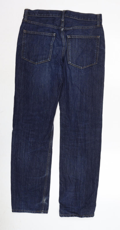 Marks and Spencer Mens Blue Cotton Straight Jeans Size 32 in L31 in Regular Zip